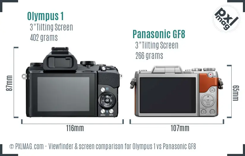 Olympus 1 vs Panasonic GF8 Screen and Viewfinder comparison
