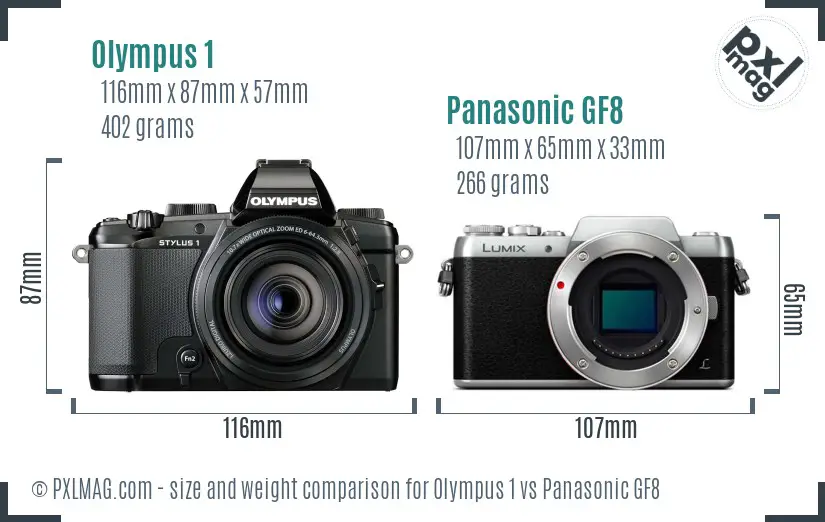 Olympus 1 vs Panasonic GF8 size comparison