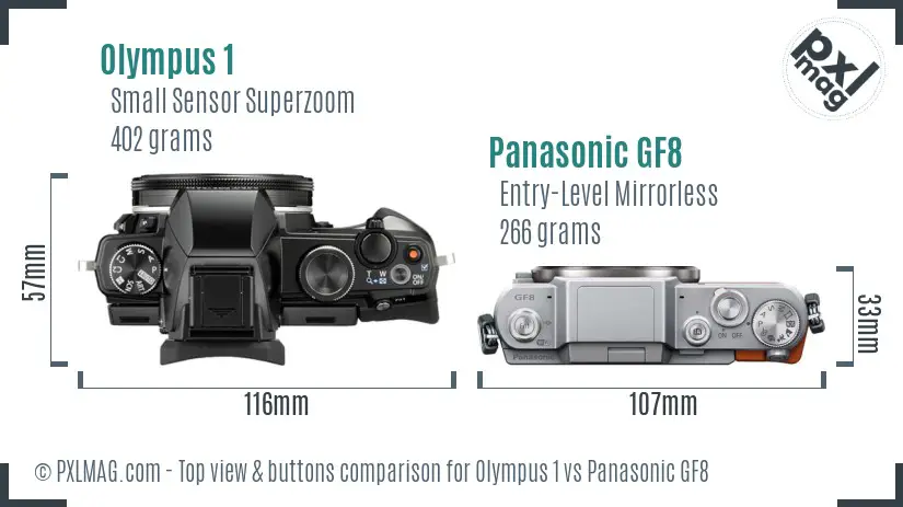Olympus 1 vs Panasonic GF8 top view buttons comparison