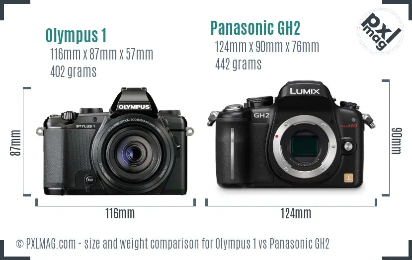 Olympus 1 vs Panasonic GH2 size comparison
