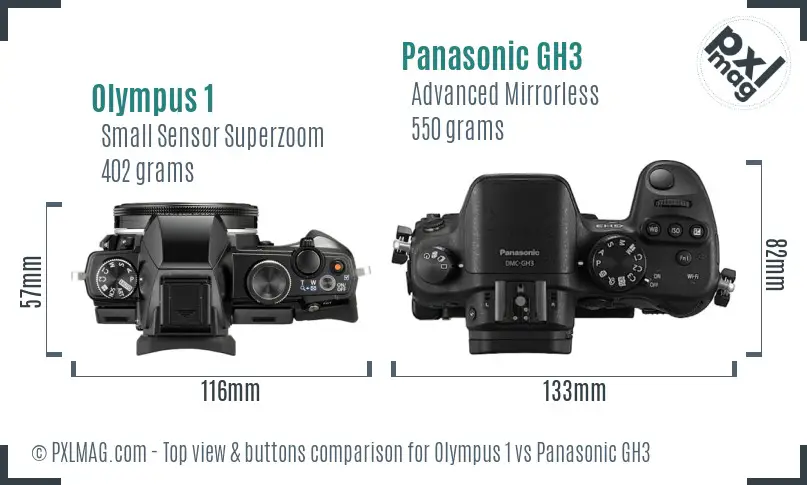 Olympus 1 vs Panasonic GH3 top view buttons comparison