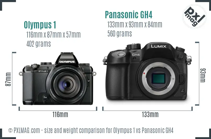 Olympus 1 vs Panasonic GH4 size comparison