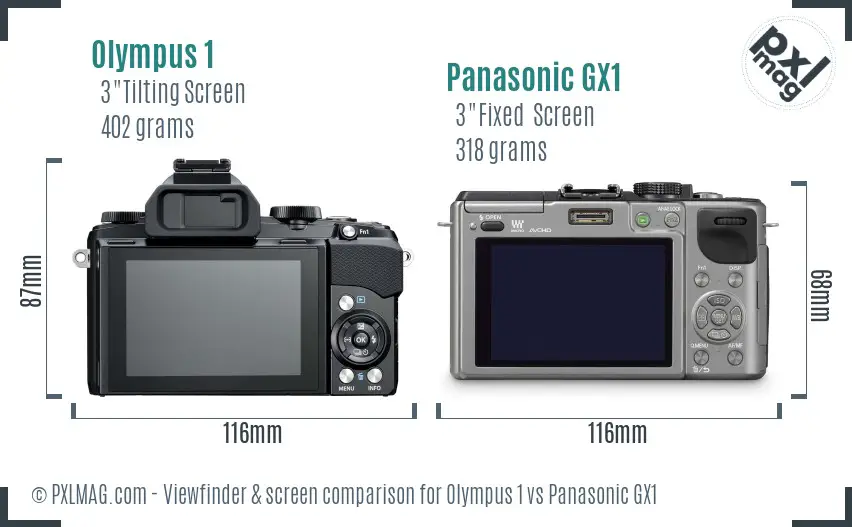 Olympus 1 vs Panasonic GX1 Screen and Viewfinder comparison