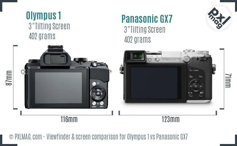 Olympus 1 vs Panasonic GX7 Screen and Viewfinder comparison