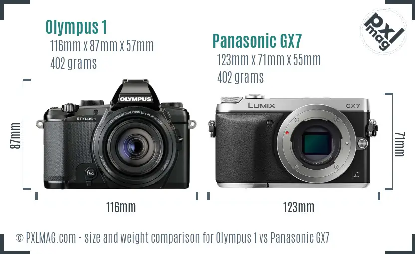 Olympus 1 vs Panasonic GX7 size comparison