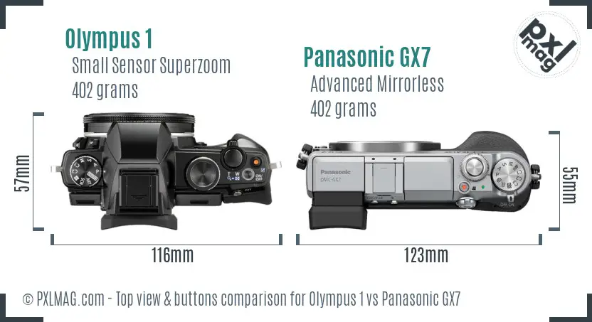 Olympus 1 vs Panasonic GX7 top view buttons comparison