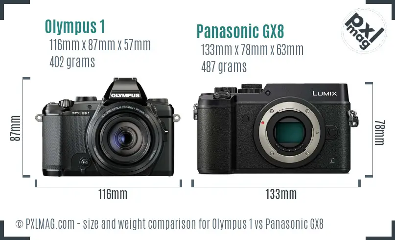 Olympus 1 vs Panasonic GX8 size comparison