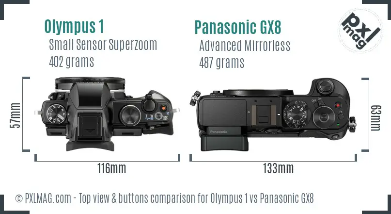 Olympus 1 vs Panasonic GX8 top view buttons comparison