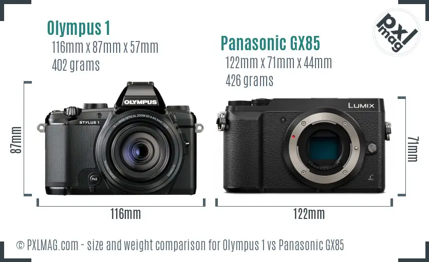 Olympus 1 vs Panasonic GX85 size comparison