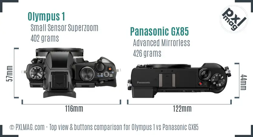 Olympus 1 vs Panasonic GX85 top view buttons comparison