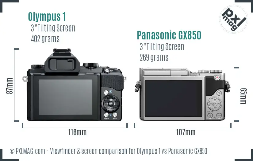 Olympus 1 vs Panasonic GX850 Screen and Viewfinder comparison
