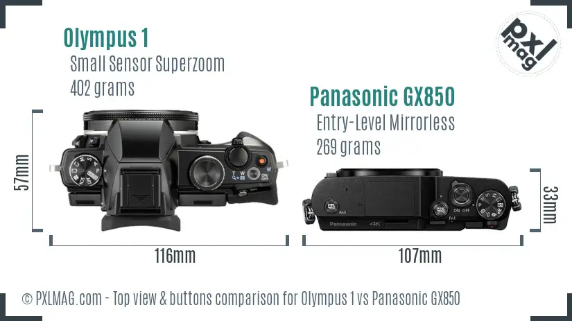 Olympus 1 vs Panasonic GX850 top view buttons comparison