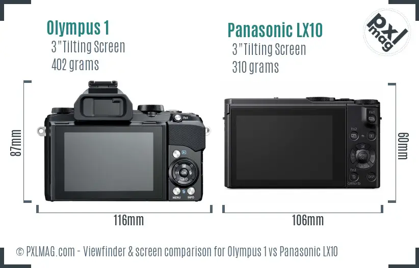 Olympus 1 vs Panasonic LX10 Screen and Viewfinder comparison