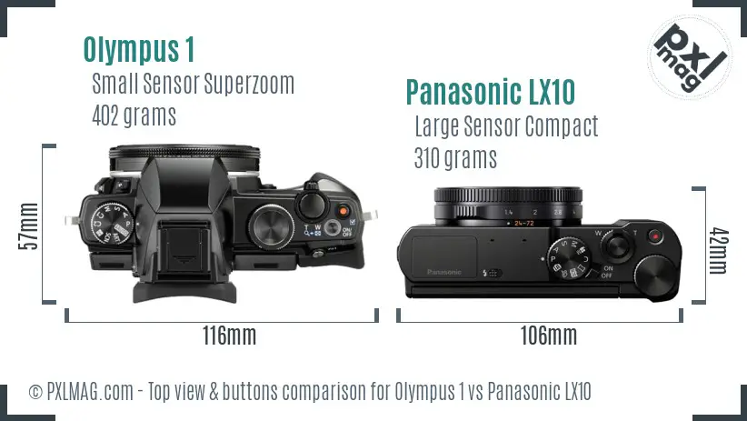 Olympus 1 vs Panasonic LX10 top view buttons comparison