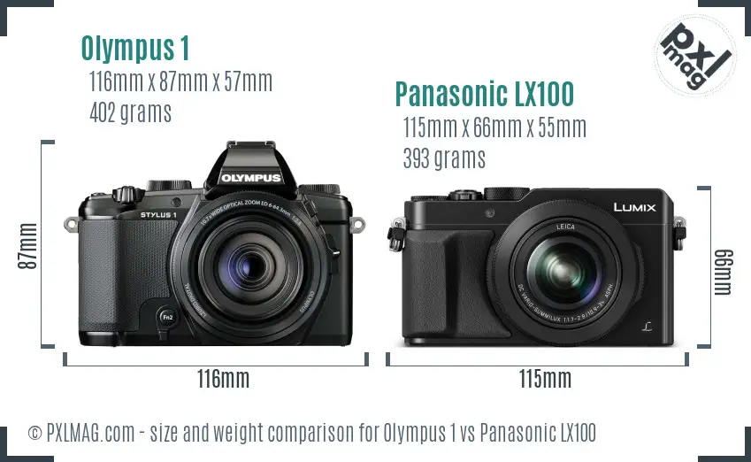 Olympus 1 vs Panasonic LX100 size comparison