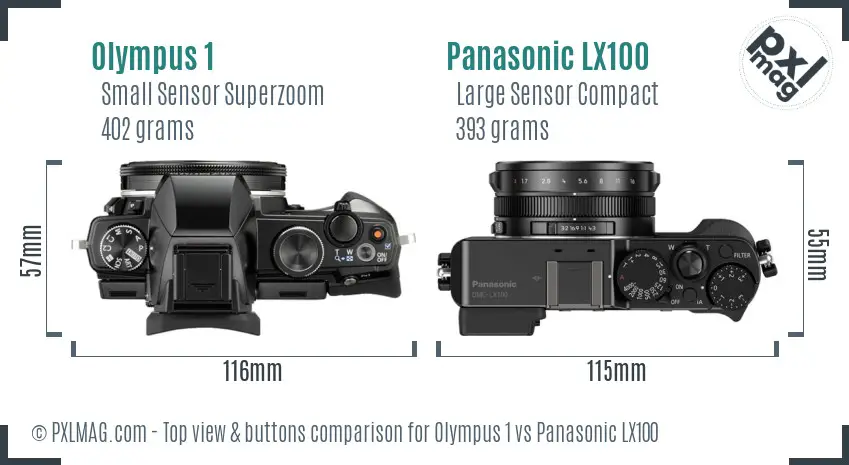 Olympus 1 vs Panasonic LX100 top view buttons comparison