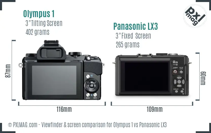 Olympus 1 vs Panasonic LX3 Screen and Viewfinder comparison