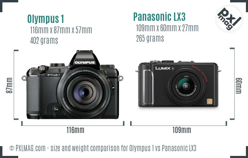 Olympus 1 vs Panasonic LX3 size comparison