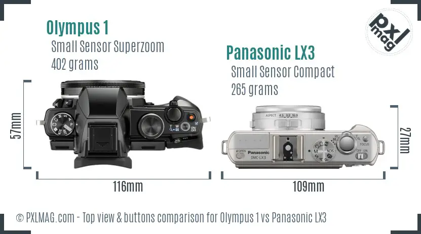 Olympus 1 vs Panasonic LX3 top view buttons comparison
