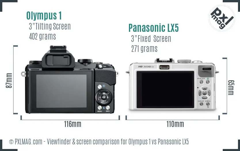 Olympus 1 vs Panasonic LX5 Screen and Viewfinder comparison