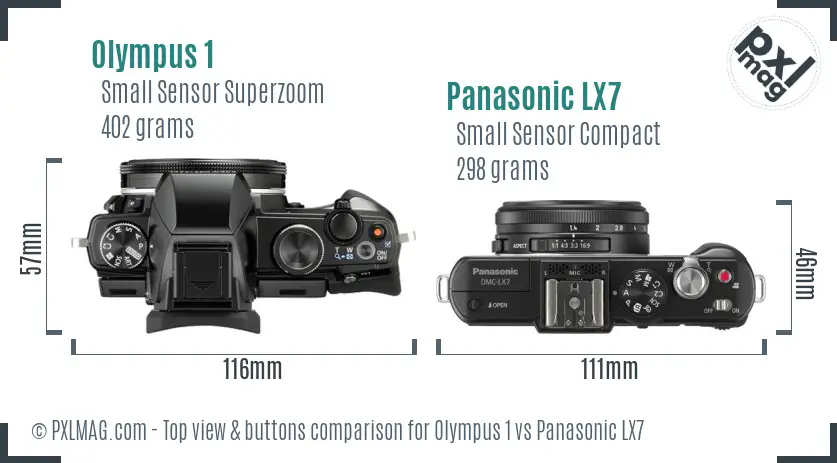 Olympus 1 vs Panasonic LX7 top view buttons comparison