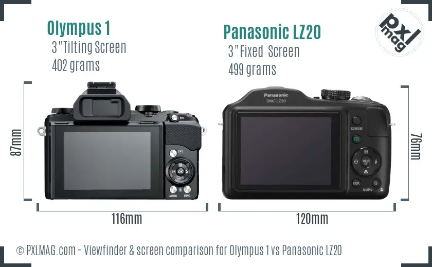 Olympus 1 vs Panasonic LZ20 Screen and Viewfinder comparison