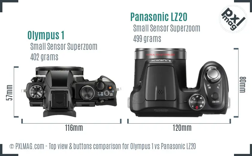 Olympus 1 vs Panasonic LZ20 top view buttons comparison