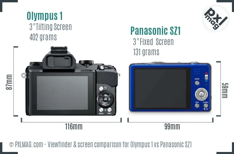 Olympus 1 vs Panasonic SZ1 Screen and Viewfinder comparison