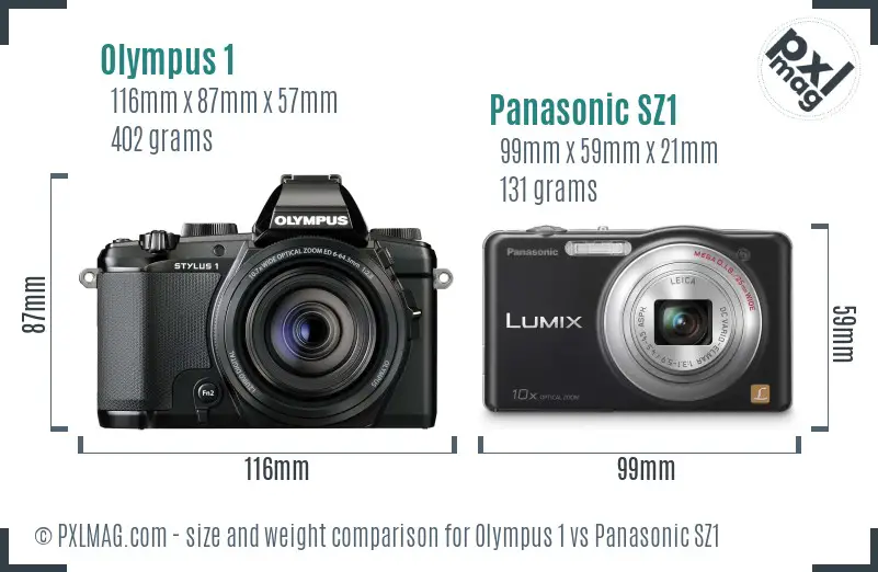 Olympus 1 vs Panasonic SZ1 size comparison