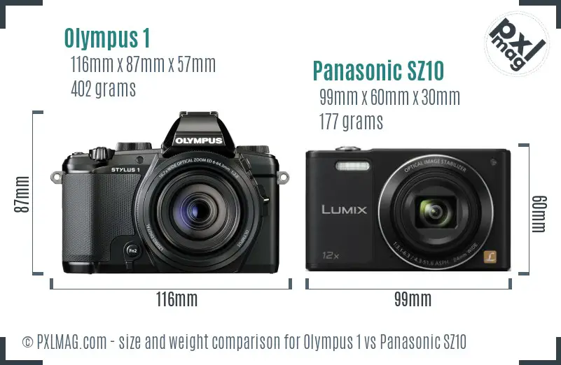 Olympus 1 vs Panasonic SZ10 size comparison