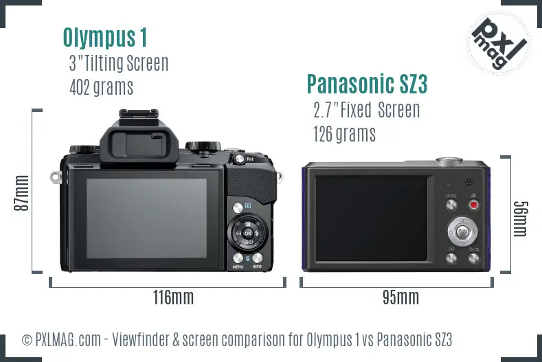 Olympus 1 vs Panasonic SZ3 Screen and Viewfinder comparison