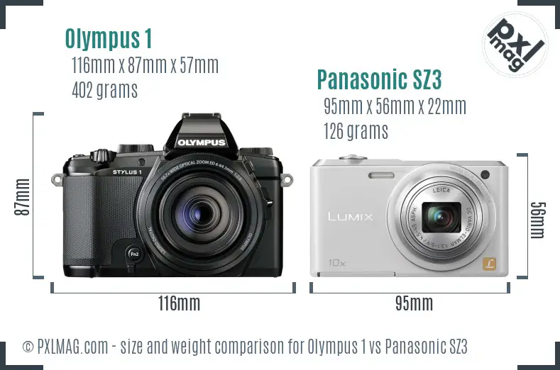 Olympus 1 vs Panasonic SZ3 size comparison