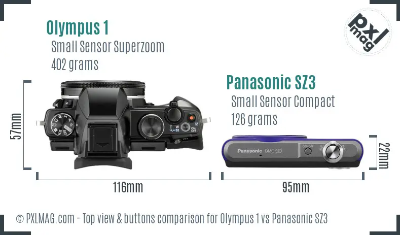 Olympus 1 vs Panasonic SZ3 top view buttons comparison
