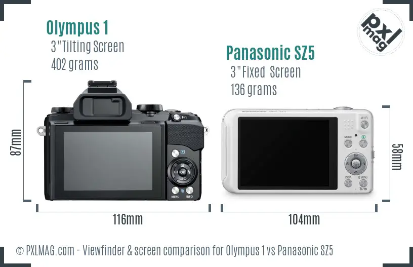 Olympus 1 vs Panasonic SZ5 Screen and Viewfinder comparison