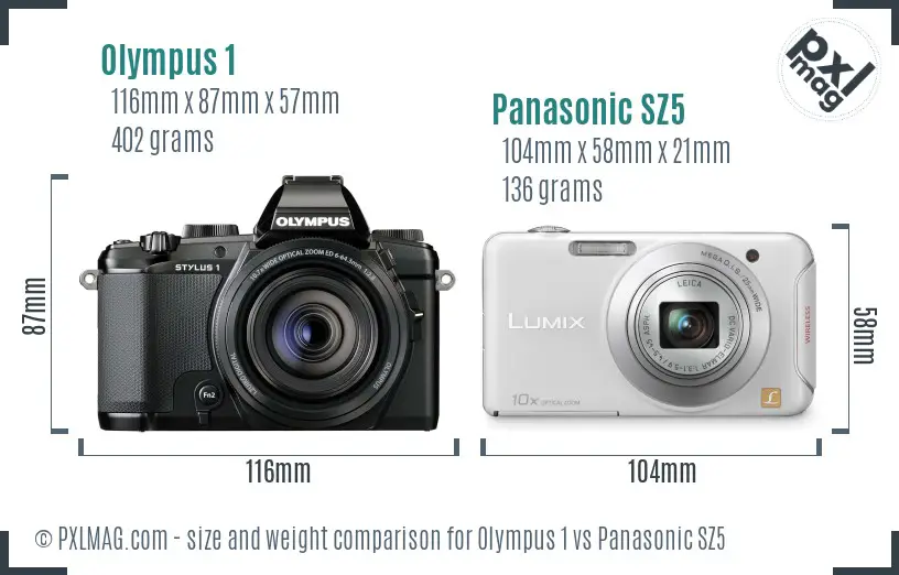 Olympus 1 vs Panasonic SZ5 size comparison