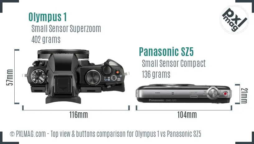 Olympus 1 vs Panasonic SZ5 top view buttons comparison