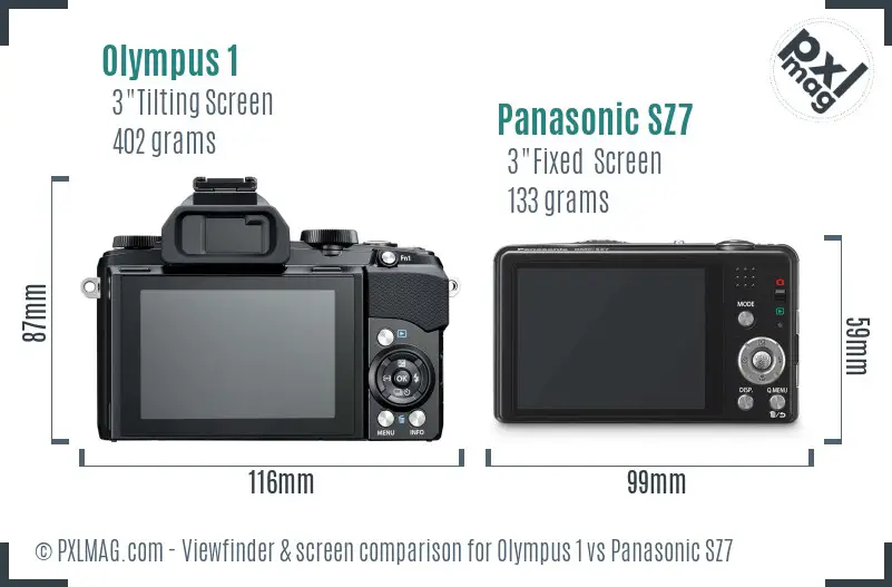 Olympus 1 vs Panasonic SZ7 Screen and Viewfinder comparison