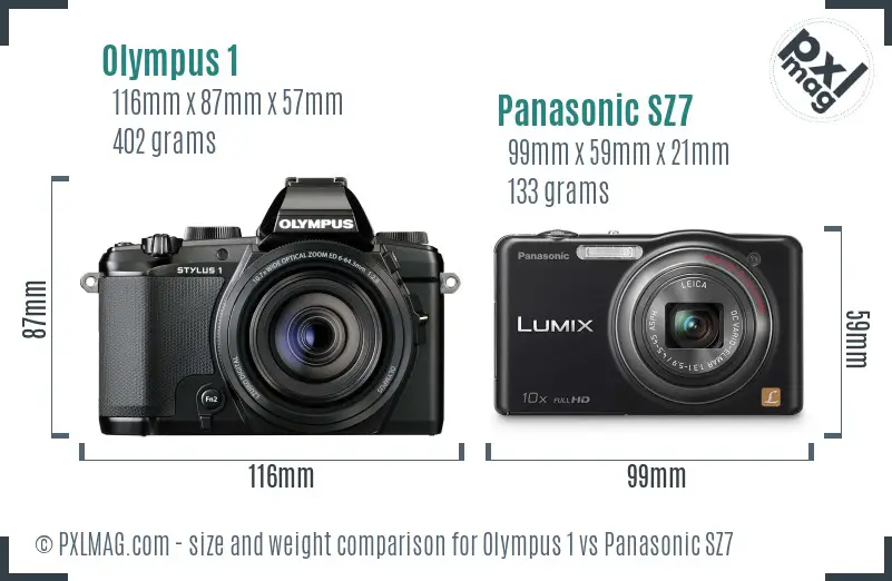 Olympus 1 vs Panasonic SZ7 size comparison