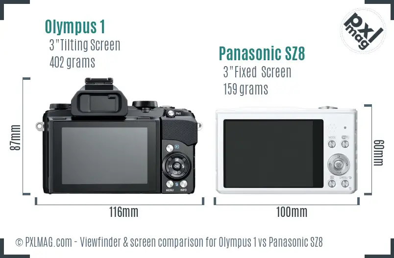 Olympus 1 vs Panasonic SZ8 Screen and Viewfinder comparison