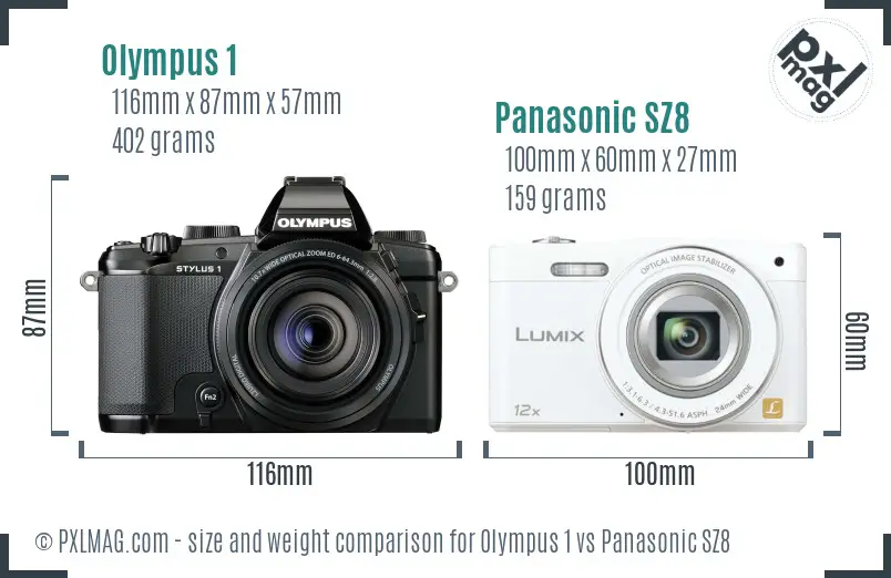 Olympus 1 vs Panasonic SZ8 size comparison