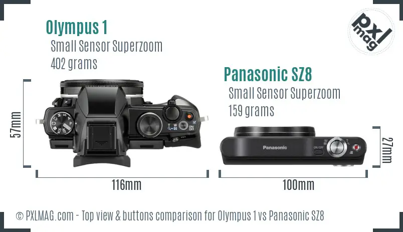 Olympus 1 vs Panasonic SZ8 top view buttons comparison