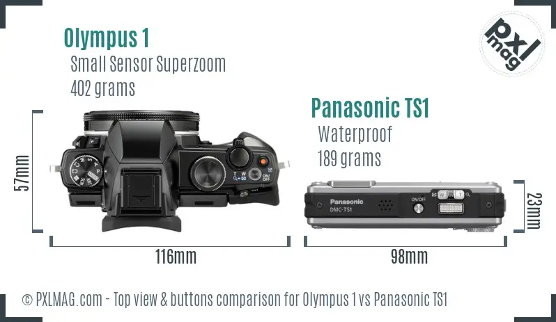 Olympus 1 vs Panasonic TS1 top view buttons comparison