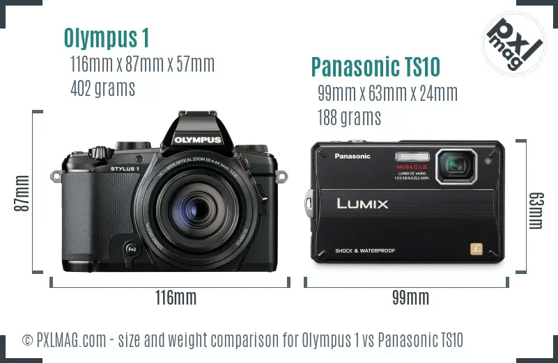 Olympus 1 vs Panasonic TS10 size comparison