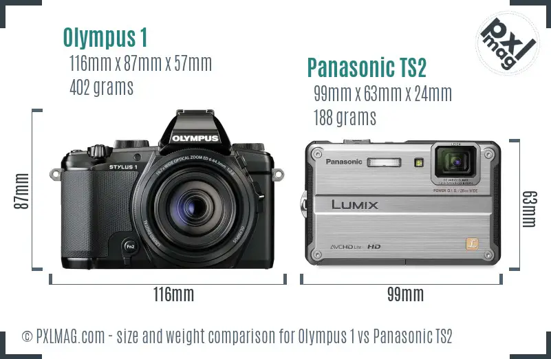 Olympus 1 vs Panasonic TS2 size comparison