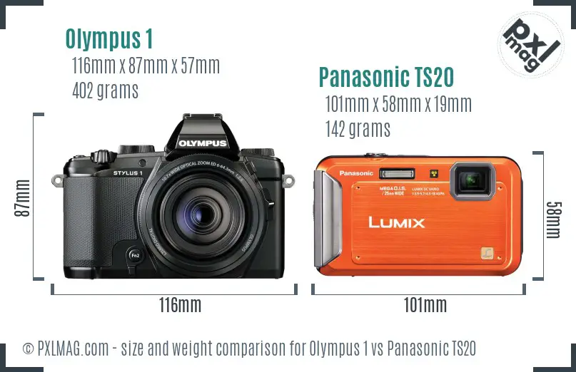 Olympus 1 vs Panasonic TS20 size comparison
