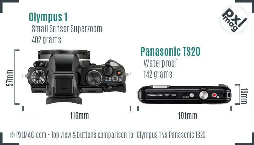 Olympus 1 vs Panasonic TS20 top view buttons comparison