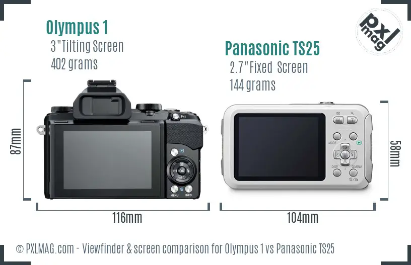 Olympus 1 vs Panasonic TS25 Screen and Viewfinder comparison