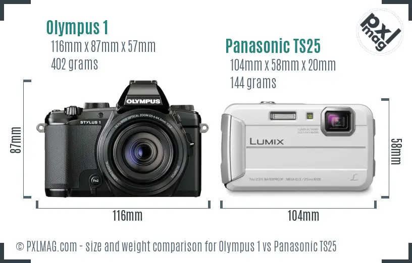 Olympus 1 vs Panasonic TS25 size comparison