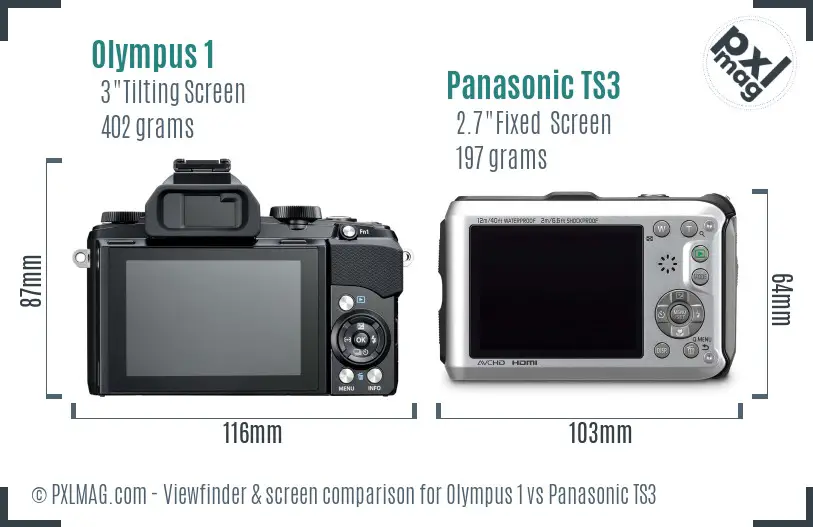 Olympus 1 vs Panasonic TS3 Screen and Viewfinder comparison