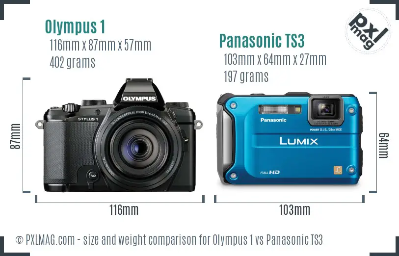 Olympus 1 vs Panasonic TS3 size comparison